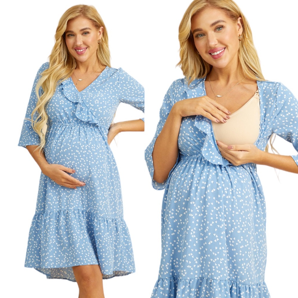Maternity Nursing Blue Heart Casual Dress Size Medium